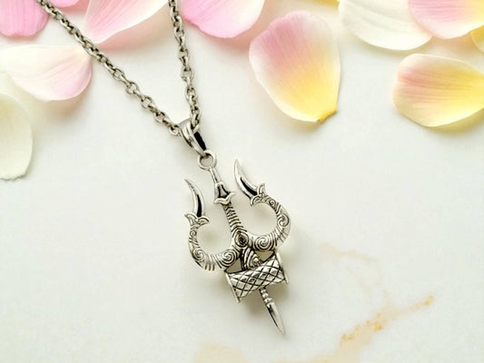 Azita 925 Sterling Silver God Shiv Trishul with damru Pendant big for Men and Women without chain with Certificate of Authenticity and 925 Stamp