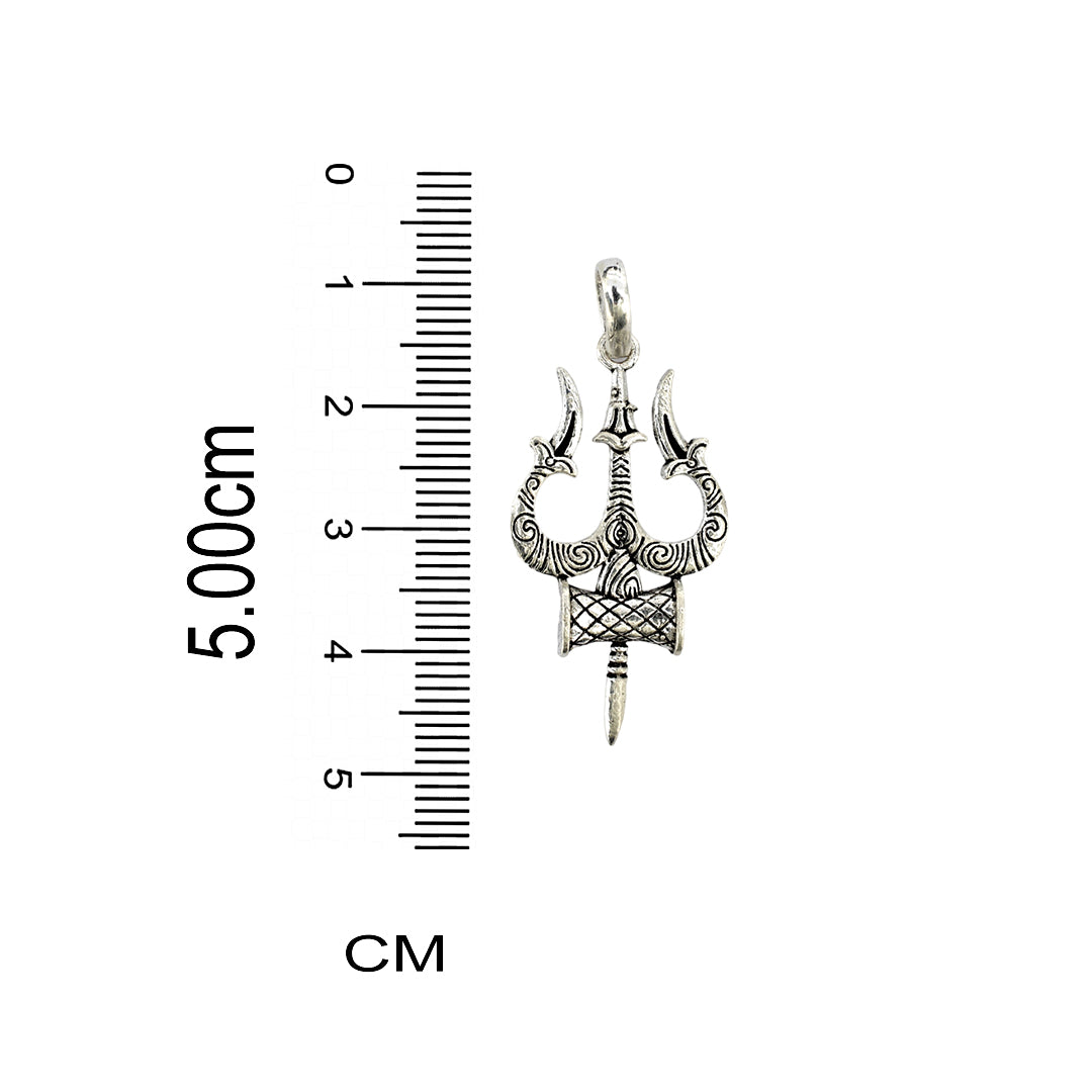 Azita 925 Sterling Silver God Shiv Trishul with damru Pendant big for Men and Women without chain with Certificate of Authenticity and 925 Stamp