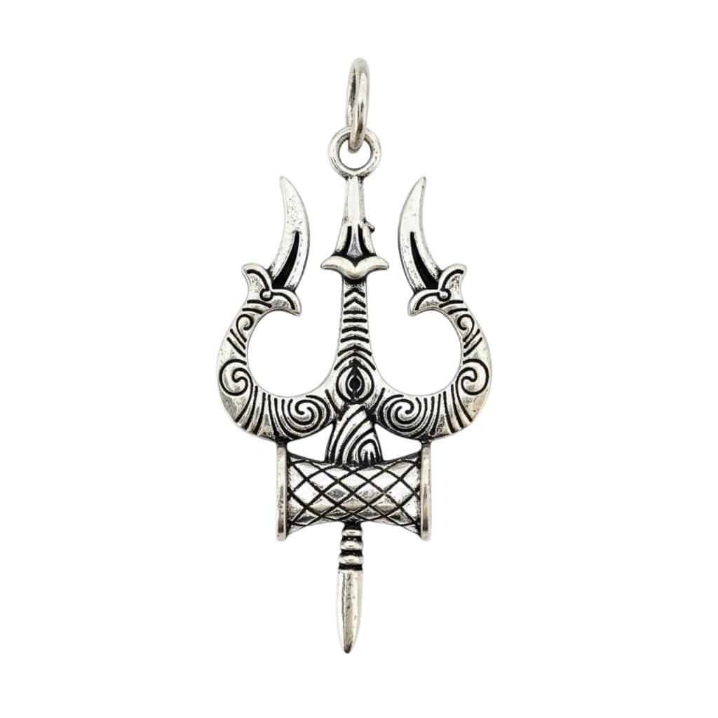 Azita 925 Sterling Silver God Shiv Trishul with damru Pendant big for Men and Women without chain with Certificate of Authenticity and 925 Stamp