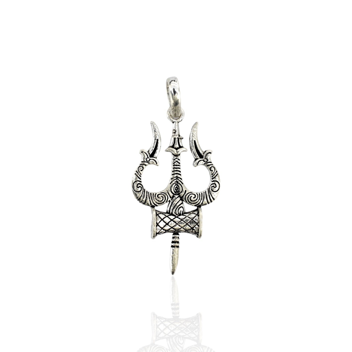 Azita 925 Sterling Silver God Shiv Trishul with damru Pendant big for Men and Women without chain with Certificate of Authenticity and 925 Stamp