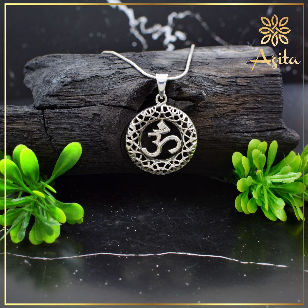 Azita 925 Sterling Silver Divine Om Pendant for Men and Women | Om with Jali Small | Without Chain | with Certificate of Authenticity and BIS Hallmark.