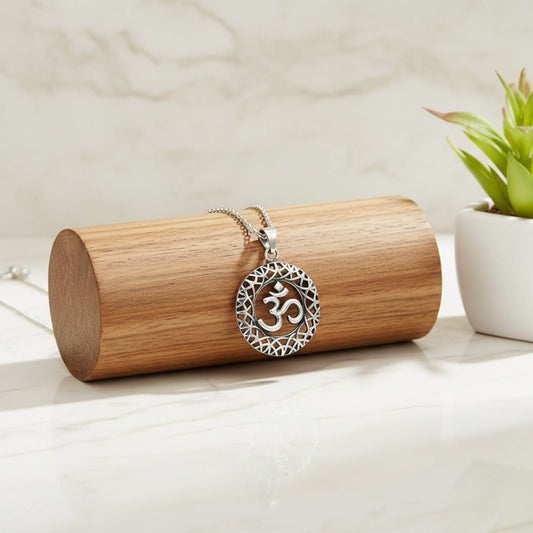 Azita 925 Sterling Silver Divine Om Pendant for Men and Women | Om with Jali Small | Without Chain | with Certificate of Authenticity and BIS Hallmark.