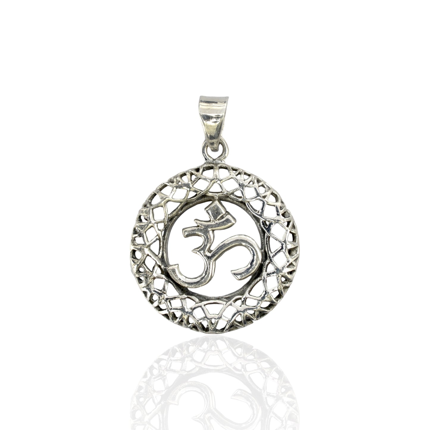 Azita 925 Sterling Silver Divine Om Pendant for Men and Women | Om with Jali Small | Without Chain | with Certificate of Authenticity and BIS Hallmark.