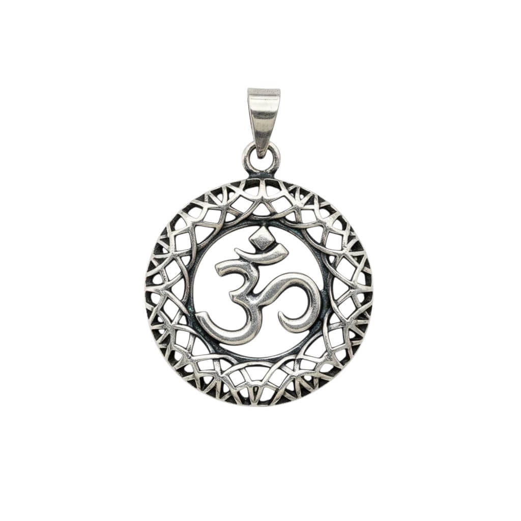 Azita 925 Sterling Silver Divine Om Pendant for Men and Women | Om with Jali Small | Without Chain | with Certificate of Authenticity and BIS Hallmark.