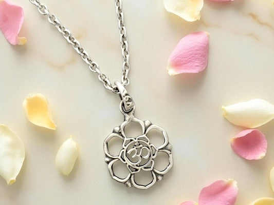 Azita 925 Sterling Silver Religious Om in flower Pendant for Men and Women without chain with Certificate of Authenticity and 925 Stamp