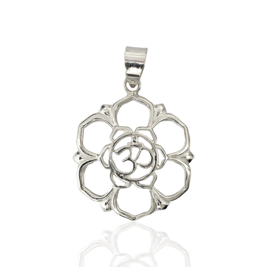 Azita 925 Sterling Silver Religious Om in flower Pendant for Men and Women without chain with Certificate of Authenticity and 925 Stamp