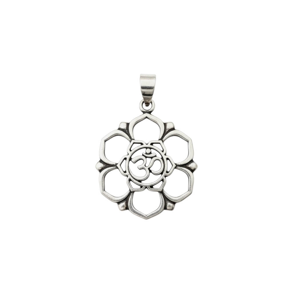 Azita 925 Sterling Silver Religious Om in flower Pendant for Men and Women without chain with Certificate of Authenticity and 925 Stamp