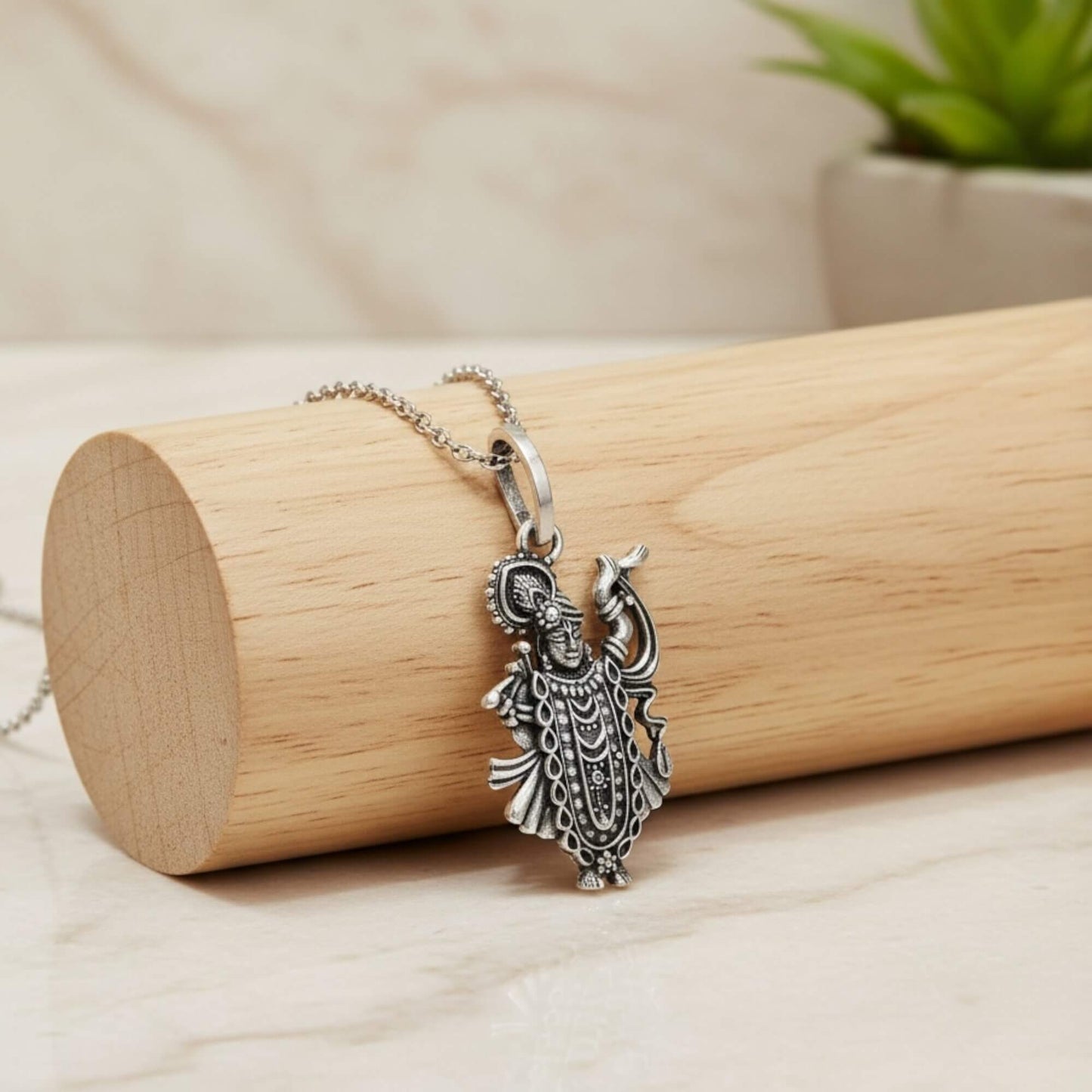 Azita 925 Sterling Silver God Krishna Pendant for Men and Women without chain with Certificate of Authenticity| Shreenathji|