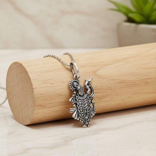 Azita 925 Sterling Silver God Krishna Pendant for Men and Women without chain with Certificate of Authenticity| Shreenathji|