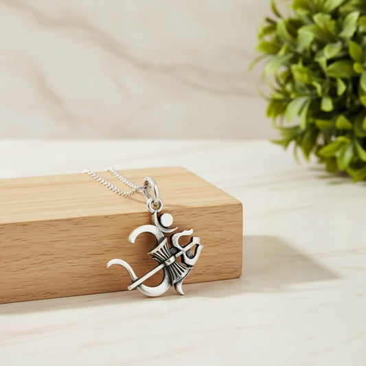 Azita 925 Sterling Silver Om Pendant for Men and Women | Om with shiv trishul| without chain| with Certificate of Authenticity and 925 Stamp.