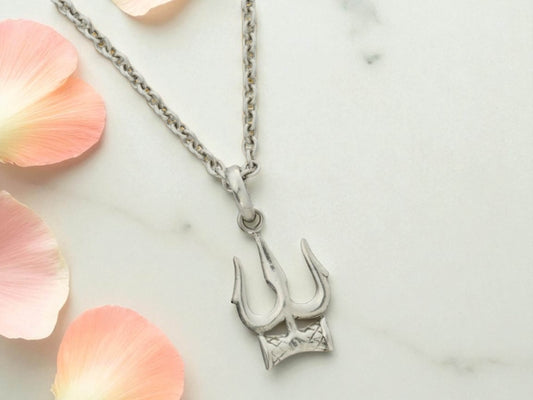 Azita 925 Sterling Silver God shivji Trishul with Damru Pendant for Men and Women without chain with Certificate of Authenticity and 925 Stamp