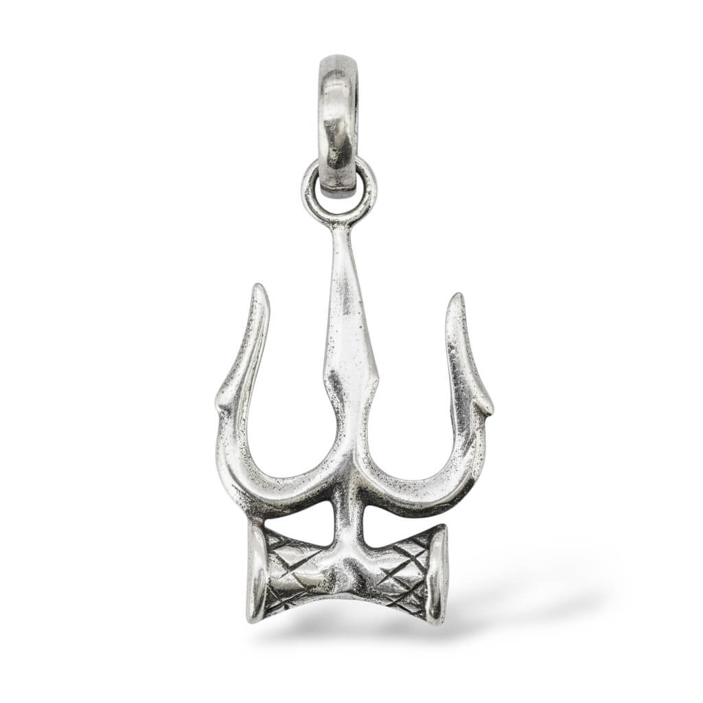 Azita 925 Sterling Silver God shivji Trishul with Damru Pendant for Men and Women without chain with Certificate of Authenticity and 925 Stamp