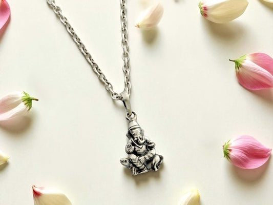 Azita 925 Sterling Silver God Ganesh Pendant for Men and Women| Mushak Sawari| Without Chain| With Certificate of Authenticity and BIS Hallmark.