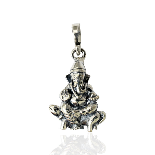 Azita 925 Sterling Silver God Ganesh Pendant for Men and Women| Mushak Sawari| Without Chain| With Certificate of Authenticity and 925 Stamp.