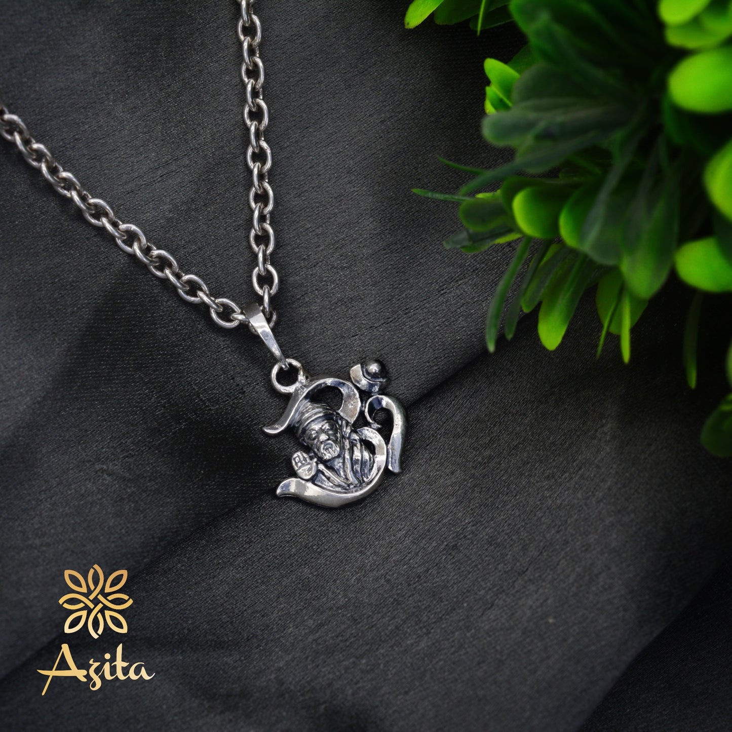 Azita 925 Sterling Silver God Sai Baba Pendant for Men and Women| With Om| Without Chain| With Certificate of Authenticity and 925 Stamp.