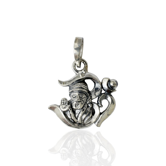 Azita 925 Sterling Silver God Sai Baba Pendant for Men and Women| With Om| Without Chain| With Certificate of Authenticity and 925 Stamp.