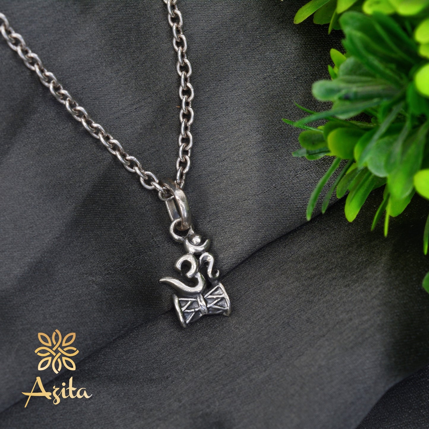 Azita 925 Sterling Silver Divine Om Pendant for Men and Women | With Shiv Damru| Without Chain| With Certificate of Authenticity and 925 Stamp.