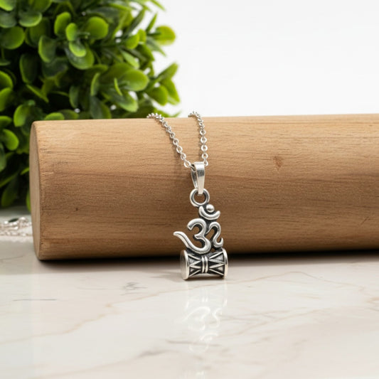 Azita 925 Sterling Silver Divine Om Pendant for Men and Women | With Shiv Damru| Without Chain| With Certificate of Authenticity and 925 Stamp.