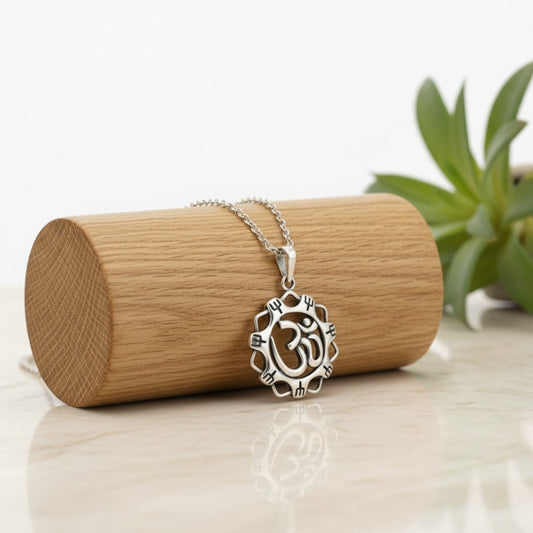 Azita 925 Sterling Silver Divine Om Pendant for Men and Women | With Shiv Trishul Flower| Without Chain| With Certificate of Authenticity and 925 Stamp.