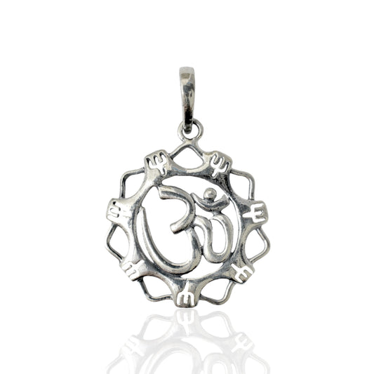 Azita 925 Sterling Silver Divine Om Pendant for Men and Women | With Shiv Trishul Flower| Without Chain| With Certificate of Authenticity and 925 Stamp.