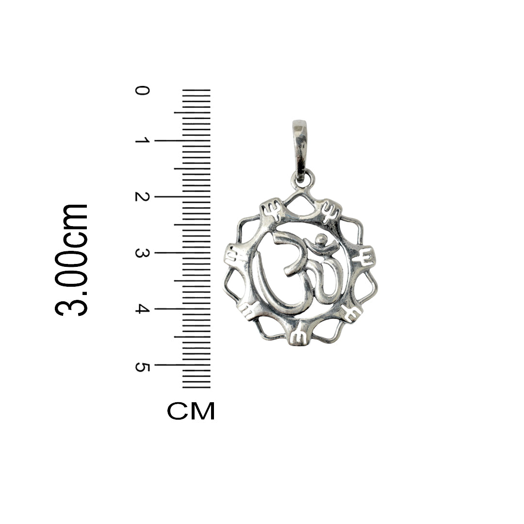 Azita 925 Sterling Silver Divine Om Pendant for Men and Women | With Shiv Trishul Flower| Without Chain| With Certificate of Authenticity and 925 Stamp.