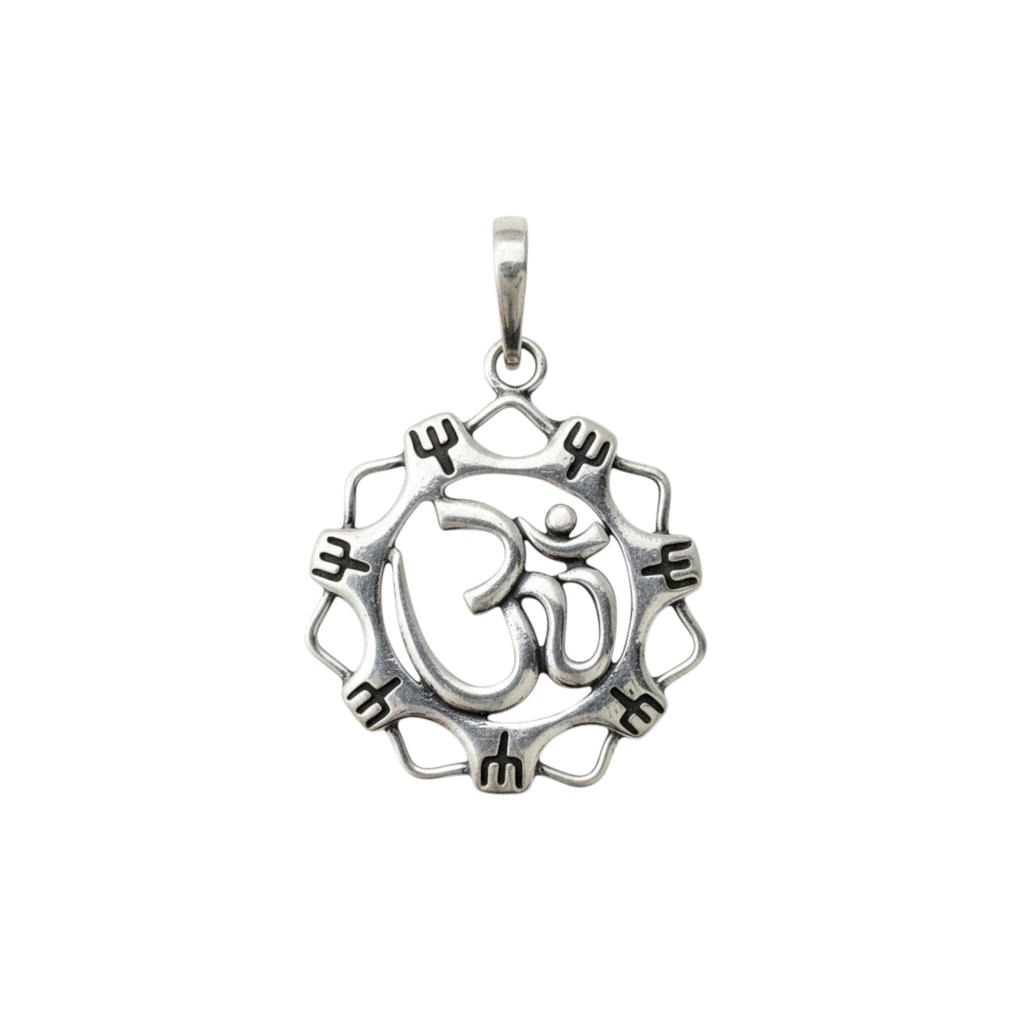 Azita 925 Sterling Silver Divine Om Pendant for Men and Women | With Shiv Trishul Flower| Without Chain| With Certificate of Authenticity and 925 Stamp.