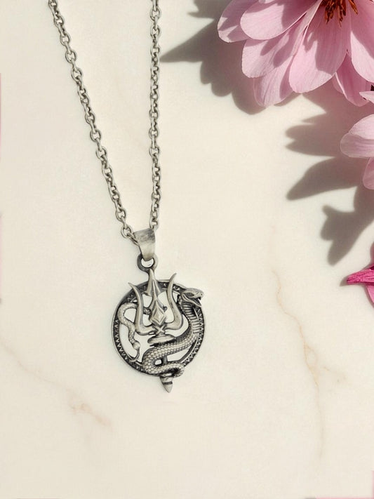 Azita 925 Sterling Silver God Shiv Trishul with Vasuki Pendant for Men and Women| Without Chain| With Certificate Of Authenticity and BIS Hallmarked