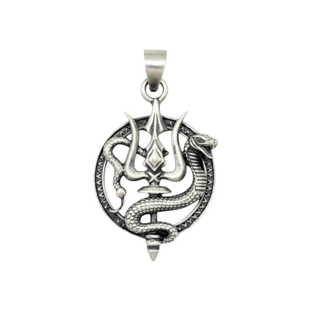 Azita 925 Sterling Silver God Shiv Trishul with Vasuki Pendant for Men and Women| Without Chain| With Certificate Of Authenticity and BIS Hallmarked