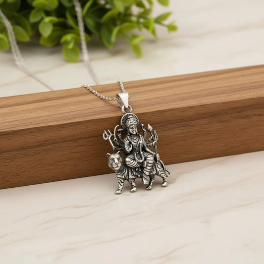 Azita 925 Sterling Silver Goddess Durga Maa Pendant for Men and Women| Without Chain| With Certificate Of Authenticity and BIS Hallmark.
