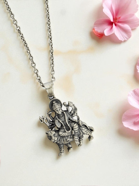 Azita 925 Sterling Silver Goddess Durga Maa Pendant for Men and Women| Without Chain| With Certificate Of Authenticity and BIS Hallmark.