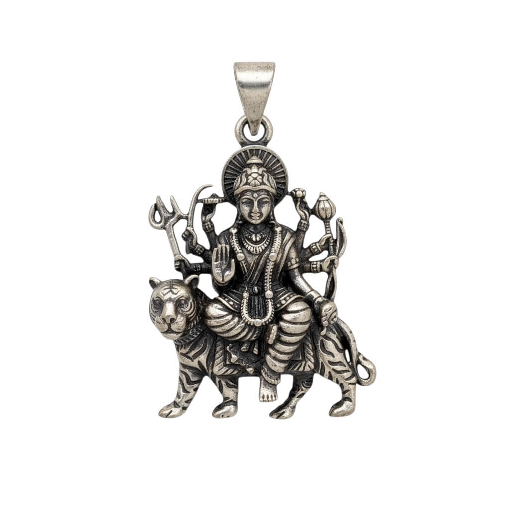 Azita 925 Sterling Silver Goddess Durga Maa Pendant for Men and Women| Without Chain| With Certificate Of Authenticity and BIS Hallmark.