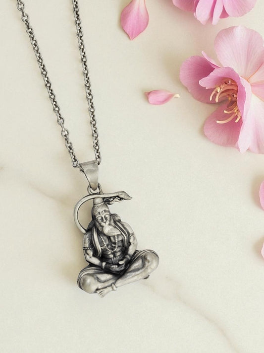 Azita 925 Sterling Silver God Hanuman Pendant for Men and Women| Meditating Hanuman | Without Chain| With Certificate Of Authenticity and BIS Hallmark