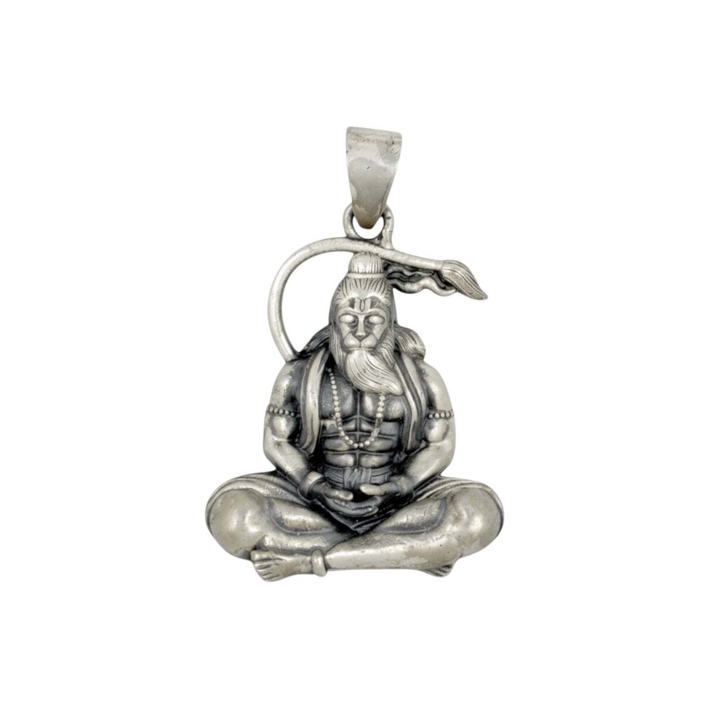 Azita 925 Sterling Silver God Hanuman Pendant for Men and Women| Meditating Hanuman | Without Chain| With Certificate Of Authenticity and BIS Hallmark