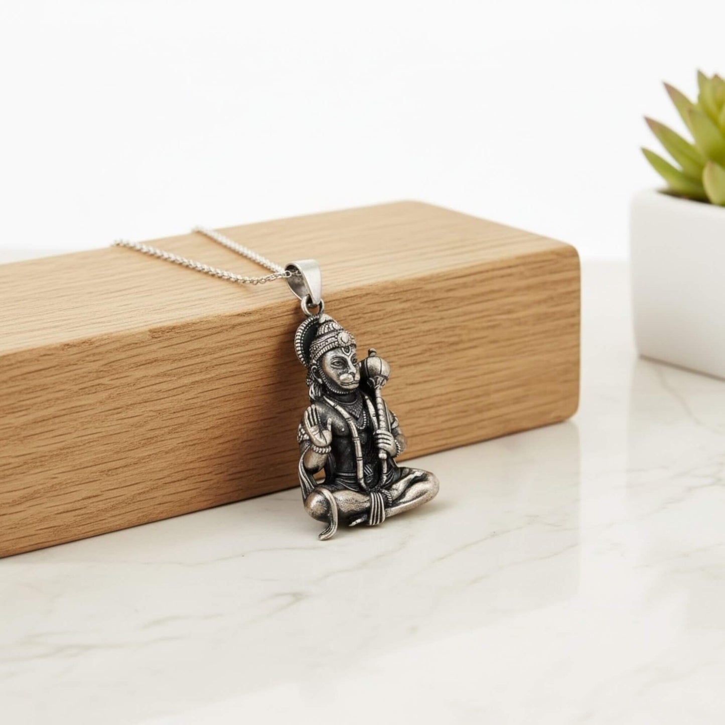 Azita 925 Sterling Silver God Hanuman Pendant for Men and Women| Sitting Hanuman | Without Chain| With Certificate Of Authenticity and BIS Hallmark
