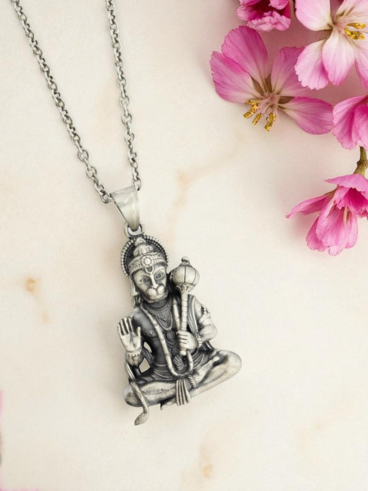 Azita 925 Sterling Silver God Hanuman Pendant for Men and Women| Sitting Hanuman | Without Chain| With Certificate Of Authenticity and BIS Hallmark