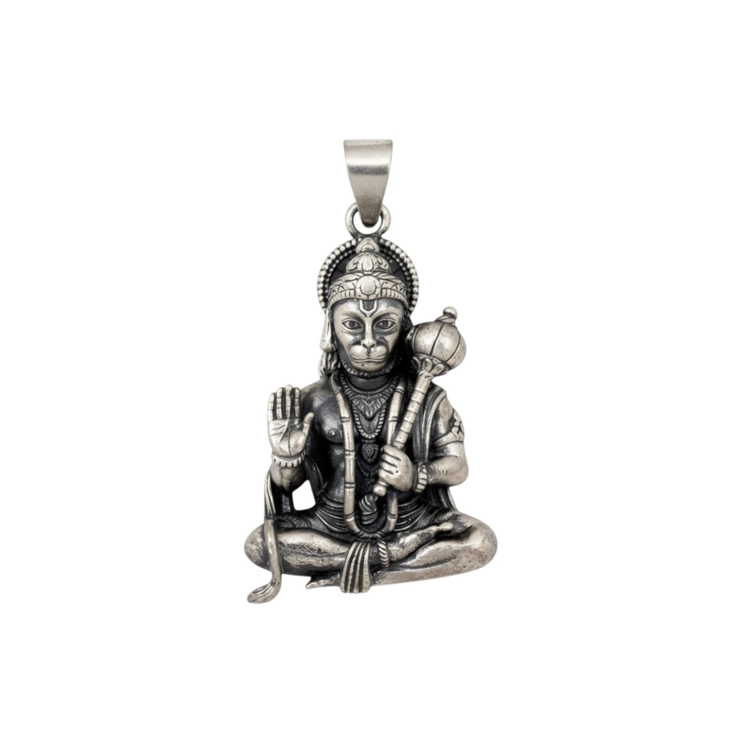 Azita 925 Sterling Silver God Hanuman Pendant for Men and Women| Sitting Hanuman | Without Chain| With Certificate Of Authenticity and BIS Hallmark