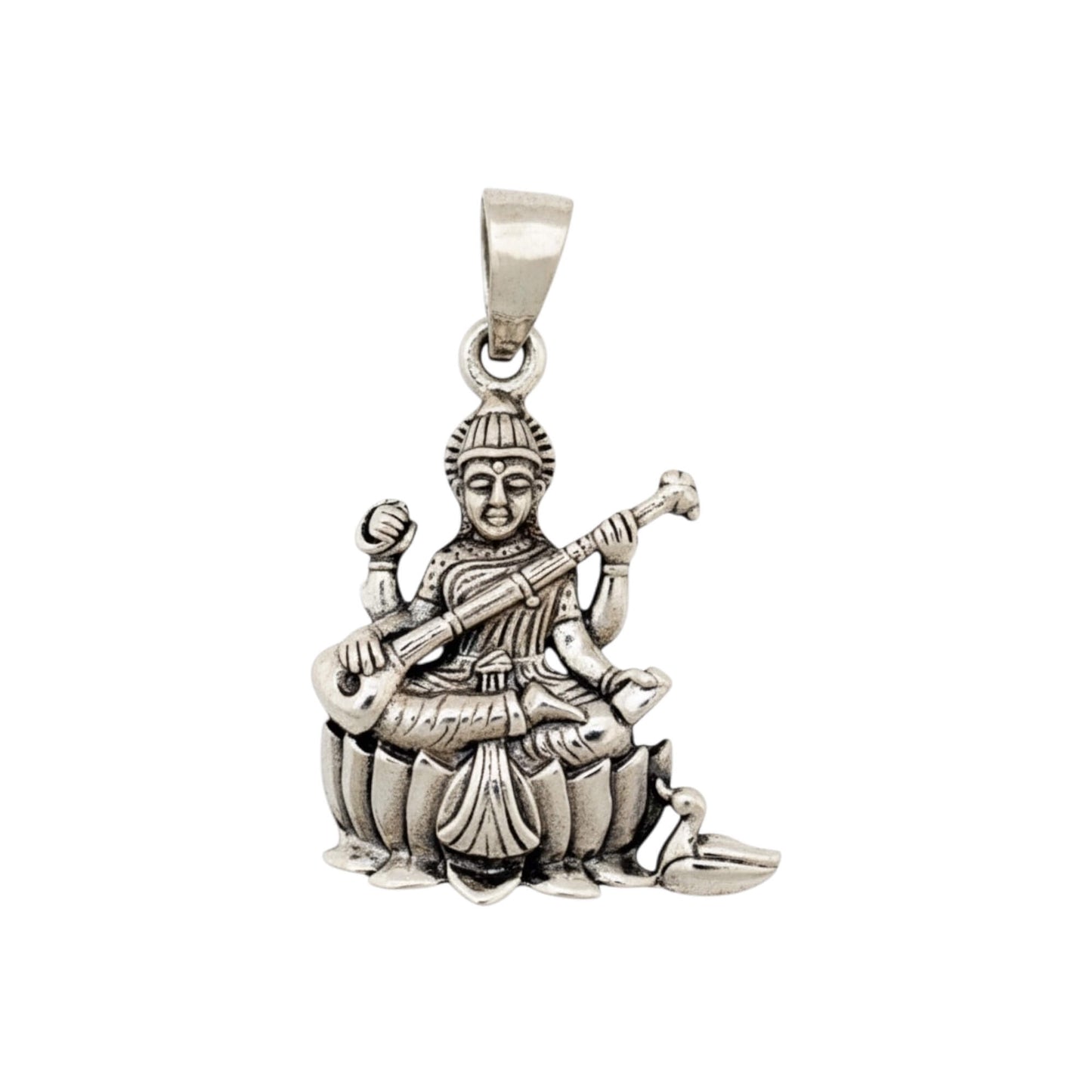 Azita 925 Sterling Silver Goddess Swaraswati Maa Pendant for Men and Women| Without chain | With Certificate of Authenticity and BIS Hallmark.