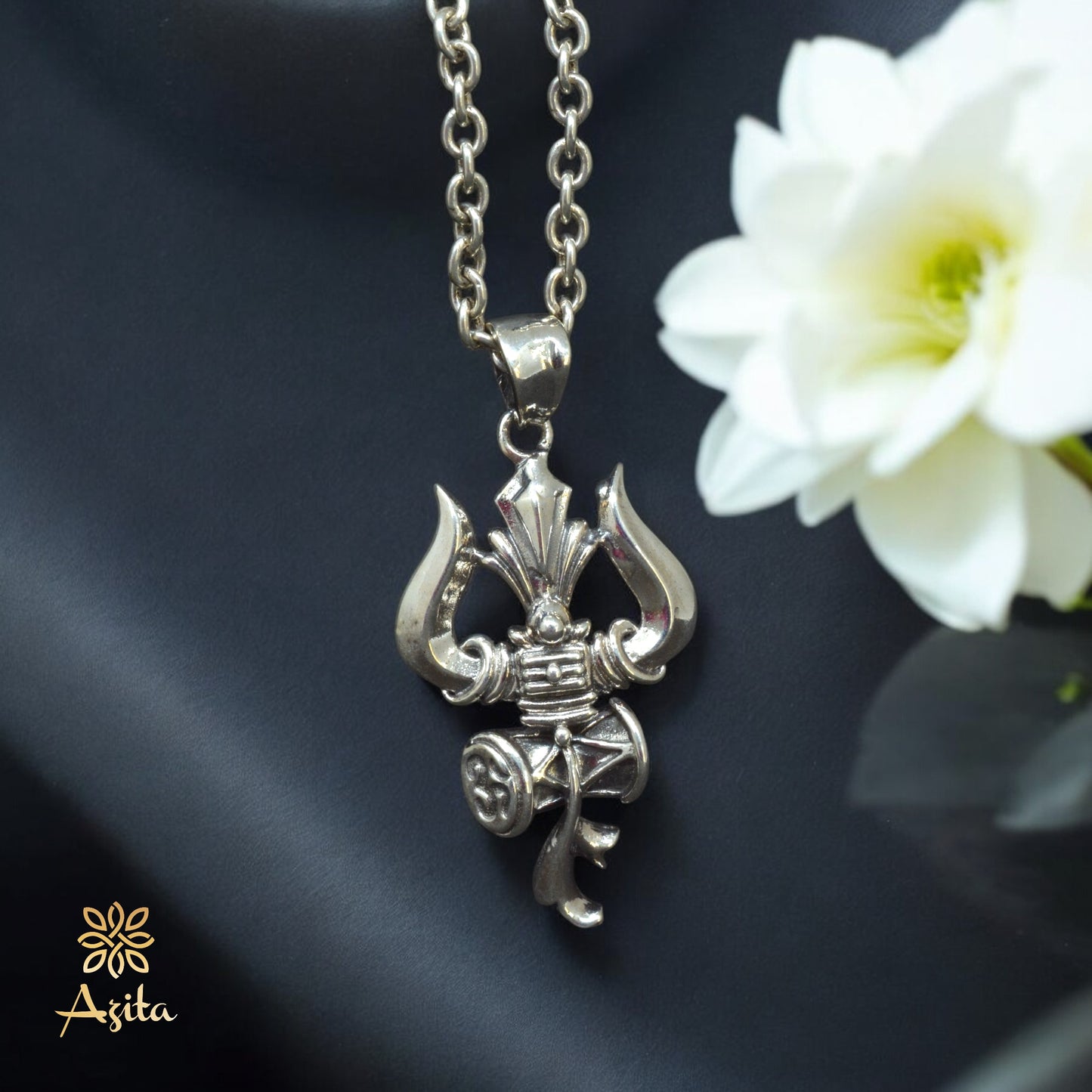 Azita 925 Sterling Silver God Shiv Trishul Pendant for Men and Women | Without chain | With Certificate of Authenticity and BIS Hallmark.