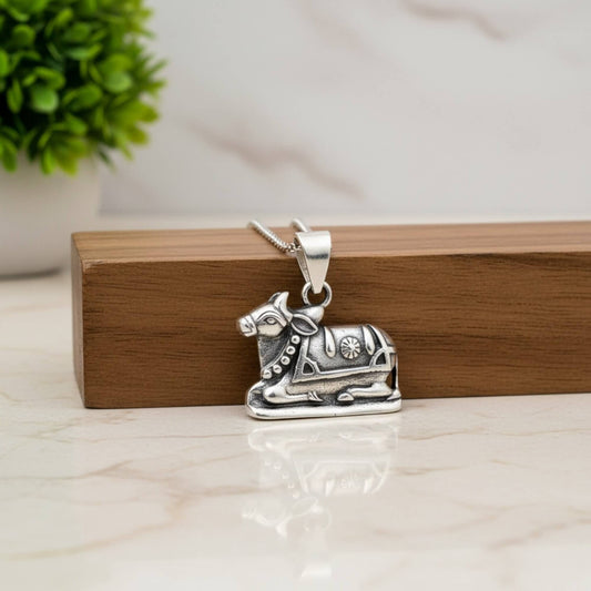 Azita 925 Sterling Silver God Nandi Maharaj Pendant for Men and Women | Without Chain | with Certificate of Authenticity and BIS Hallmark.