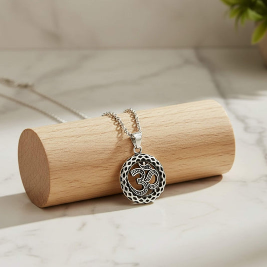 Azita 925 Sterling Silver Divine Om Pendant for Men and Women | Om with Jali Small | Without Chain | with Certificate of Authenticity and BIS Hallmark.