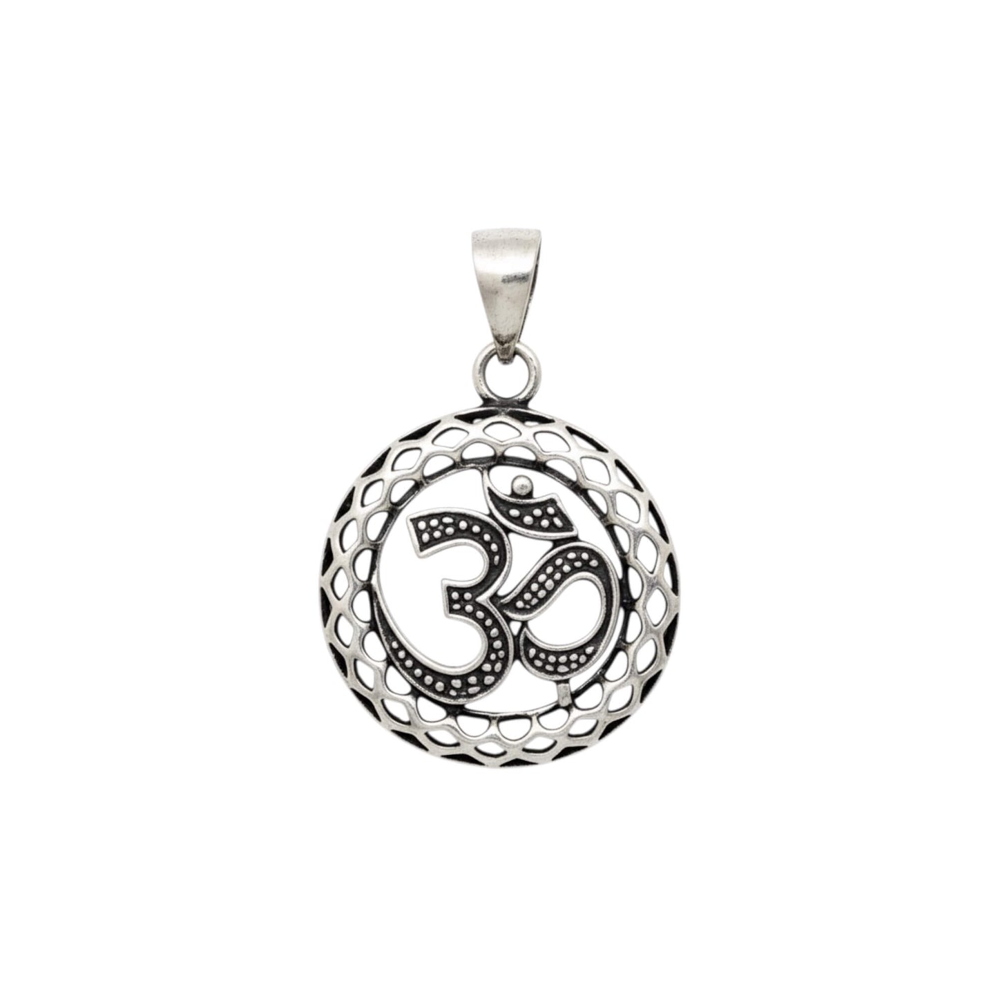 Azita 925 Sterling Silver Divine Om Pendant for Men and Women | Om with Jali Small | Without Chain | with Certificate of Authenticity and BIS Hallmark.