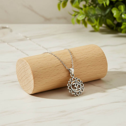 Azita 925 Sterling Silver Divine Om Pendant for Men and Women | Om in Sunflower | Without Chain | with Certificate of Authenticity and BIS Hallmark.