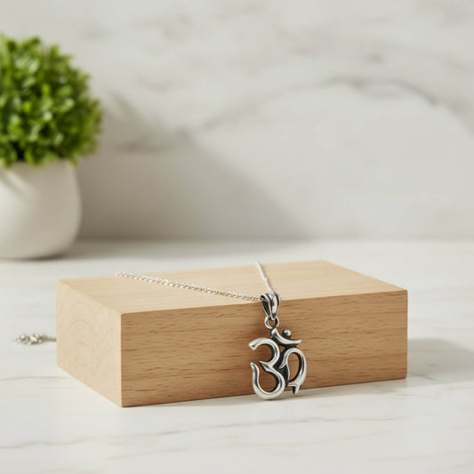 Azita 925 Sterling Silver Divine Om Pendant for Men and Women | Simple Om | Without Chain | with Certificate of Authenticity and BIS Hallmark.