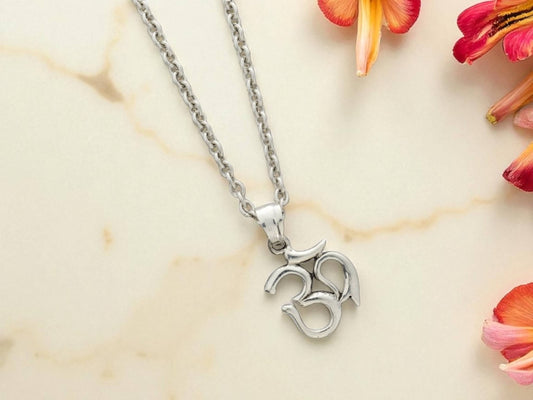 Azita 925 Sterling Silver Divine Om Pendant for Men and Women | Simple Om | Without Chain | with Certificate of Authenticity and BIS Hallmark.
