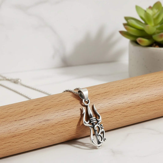 Azita 925 Sterling Silver Divine Om Pendant for Men and Women | Om with Shiv Trishul | Without Chain | with Certificate of Authenticity and BIS Hallmark.