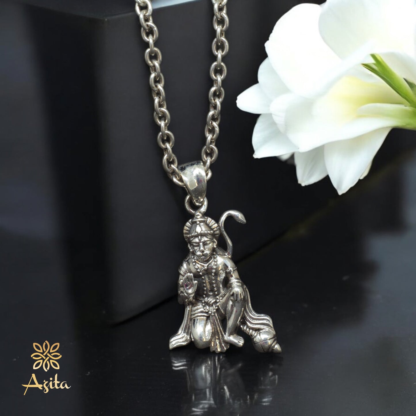 Azita 925 Sterling Silver God Hanuman Pendant for Men and Women | Medium | Without Chain | with Certificate of Authenticity and BIS Hallmark.