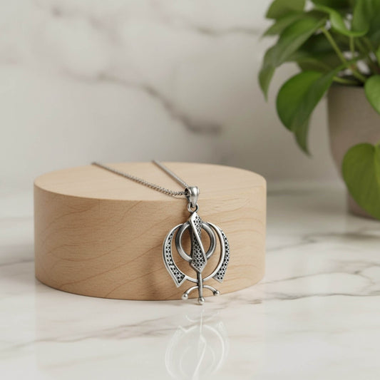 Azita 925 Sterling Silver Sikhism Khanda/Khalsa Pendant for Men and Women | Big | Without Chain | with Certificate of Authenticity and BIS Hallmark.