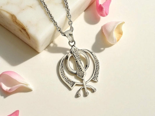 Azita 925 Sterling Silver Sikhism Khanda/Khalsa Pendant for Men and Women | Big | Without Chain | with Certificate of Authenticity and BIS Hallmark.