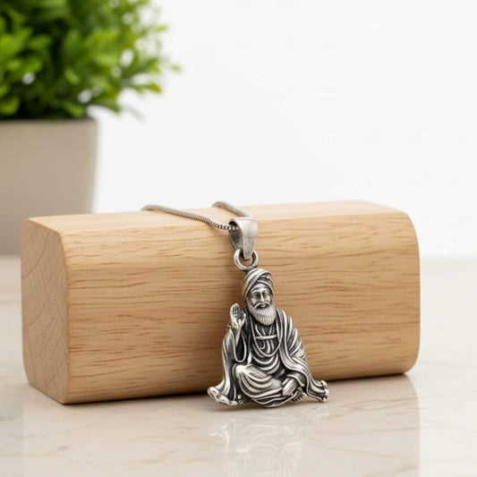 Azita 925 Sterling Silver God Gurunanak dev ji Pendant for Men and Women | Without Chain | with Certificate of Authenticity and BIS Hallmark.