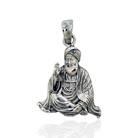Azita 925 Sterling Silver God Gurunanak dev ji Pendant for Men and Women | Without Chain | with Certificate of Authenticity and BIS Hallmark.
